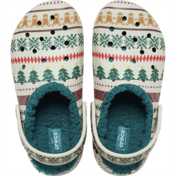 NEW Crocs Kids' Sizes C11-J6 Classic Lined Fair Isle Clog - Bone/Multi - Picture 4 of 6
